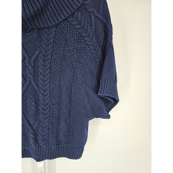 WHBM Navy Blue Braided Knit Dolman Sleeve Cowl-Neck Sweater Size M - Picture 3 of 4